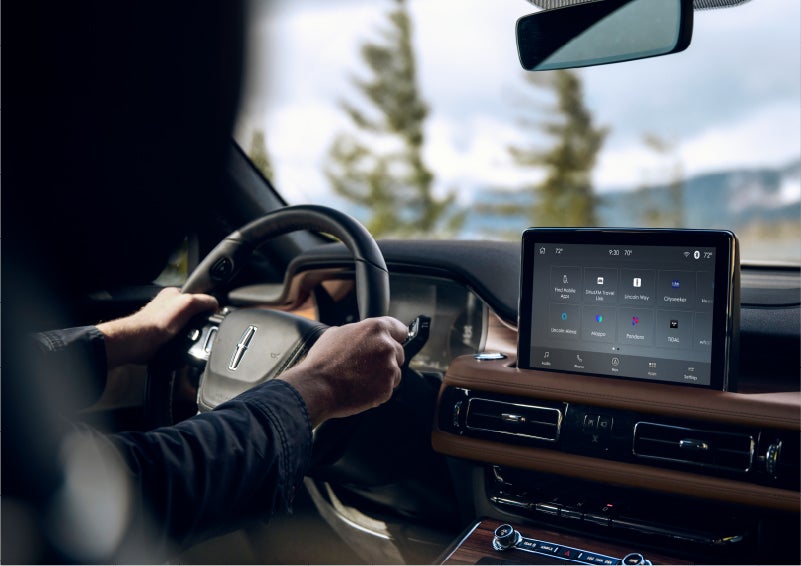 The Lincoln+Alexa app screen is displayed in the center screen of a 2023 Lincoln Aviator® Grand Touring SUV | Northgate Lincoln in Port Huron MI