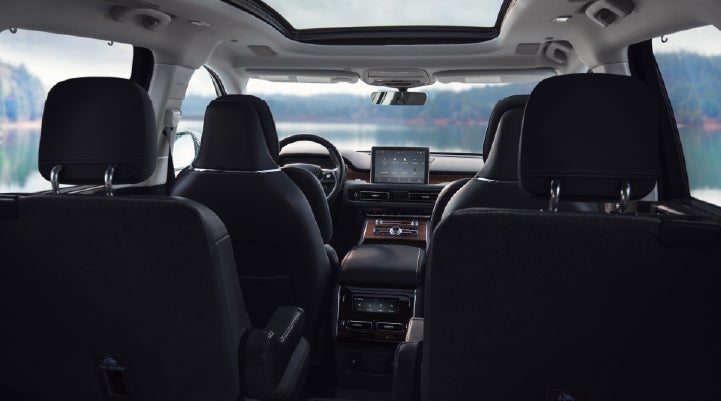 The interior of a 2024 Lincoln Aviator® SUV from behind the second row | Northgate Lincoln in Port Huron MI