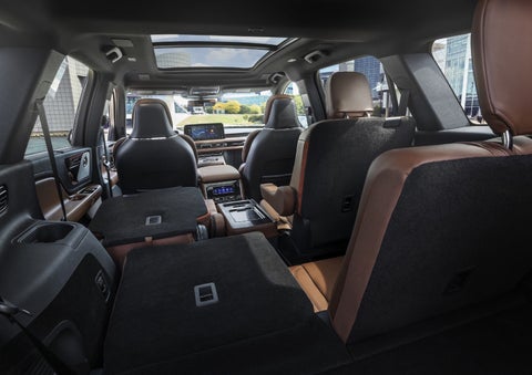 One side of the PowerFold® third-row seat and a second-row seat are folded forward in the 2026 Lincoln Aviator® SUV. | Northgate Lincoln in Port Huron MI