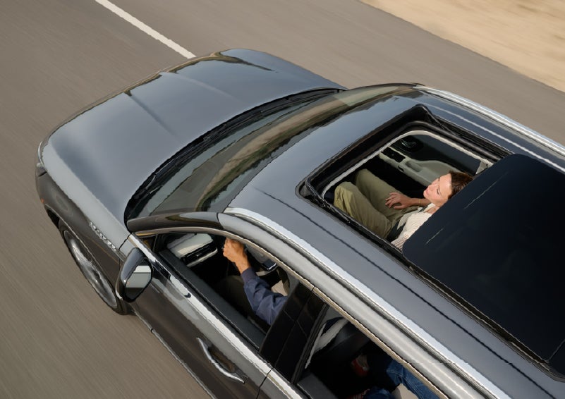 The available panoramic Vista Roof® of a 2027 Lincoln Aviator® SUV is open. | Northgate Lincoln in Port Huron MI